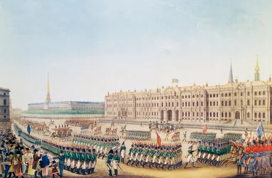 Uitzicht op de Parade en het Keizerlijk Paleis van Sint-Petersburg